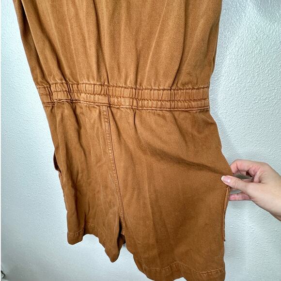 Everlane The Denim Short Coverall Organic Cotton Brown Rust Romper 6 - Picture 9 of 14